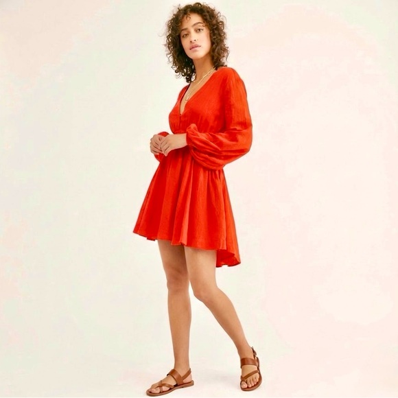 RARE ⚡️ NWT NEW W TAGS FREE PEOPLE FORMENTERA RED BACKLESS PLUNGE MINI DRESS HOT - Picture 4 of 15
